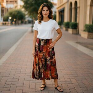 JM Collection Boho Abstract Maxi Skirt Multicolor Festival Artsy Fall Sz L